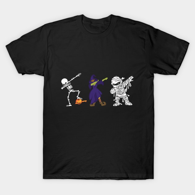 halloween dabbing team mummy witch skeleton pumpkin T-Shirt by Mced